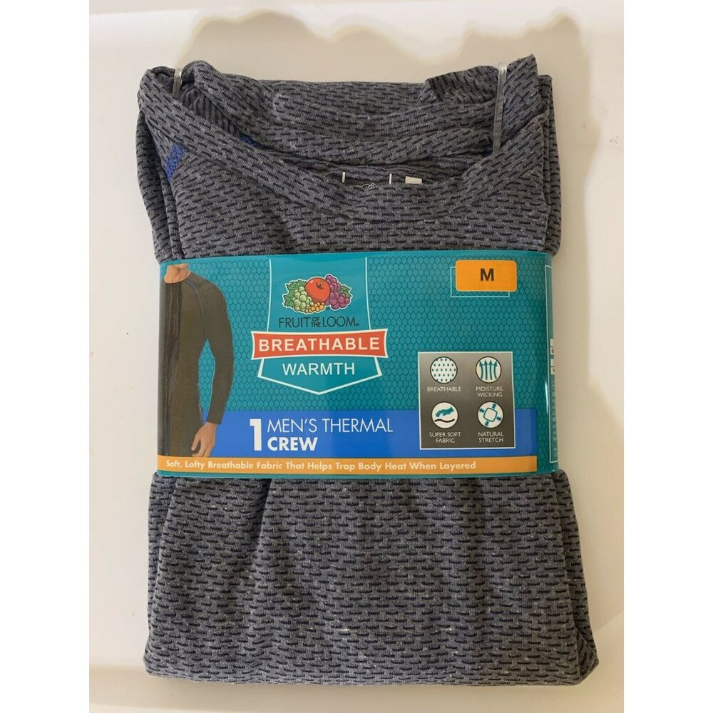 New Fruit of the Loom‎ Tagless Breathable Men’s Sz M Thermal Crew Shirt Gray
